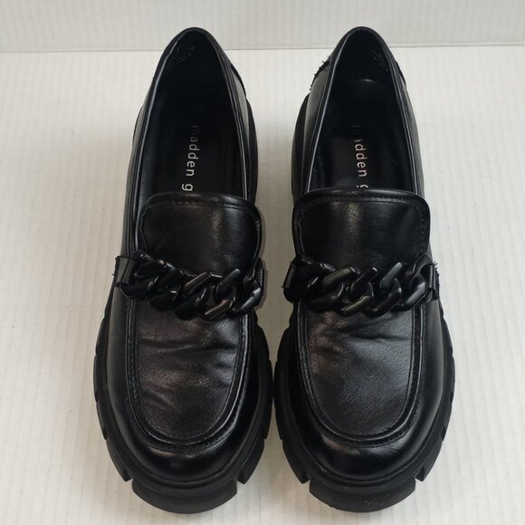 Madden Girl Hoxtonn Black Lug Chunky Heel Loafers - Picture 3 of 6